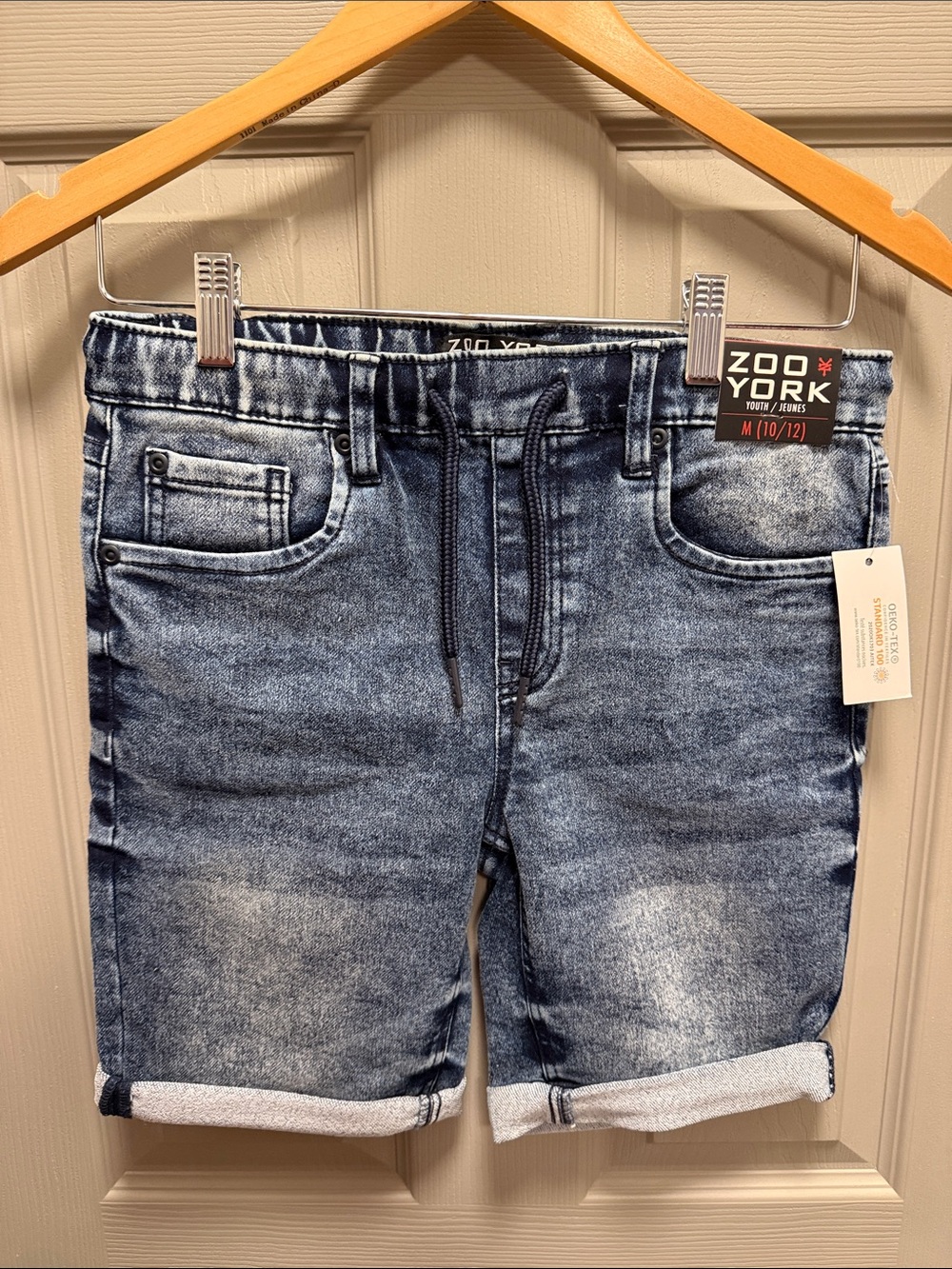 Zoo York Washed Blue Stretch Denim Drawstring Shorts